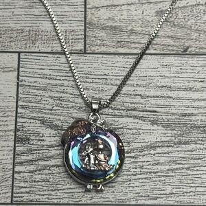 2 Sisters Iridesent Glass Silver Tone Necklace